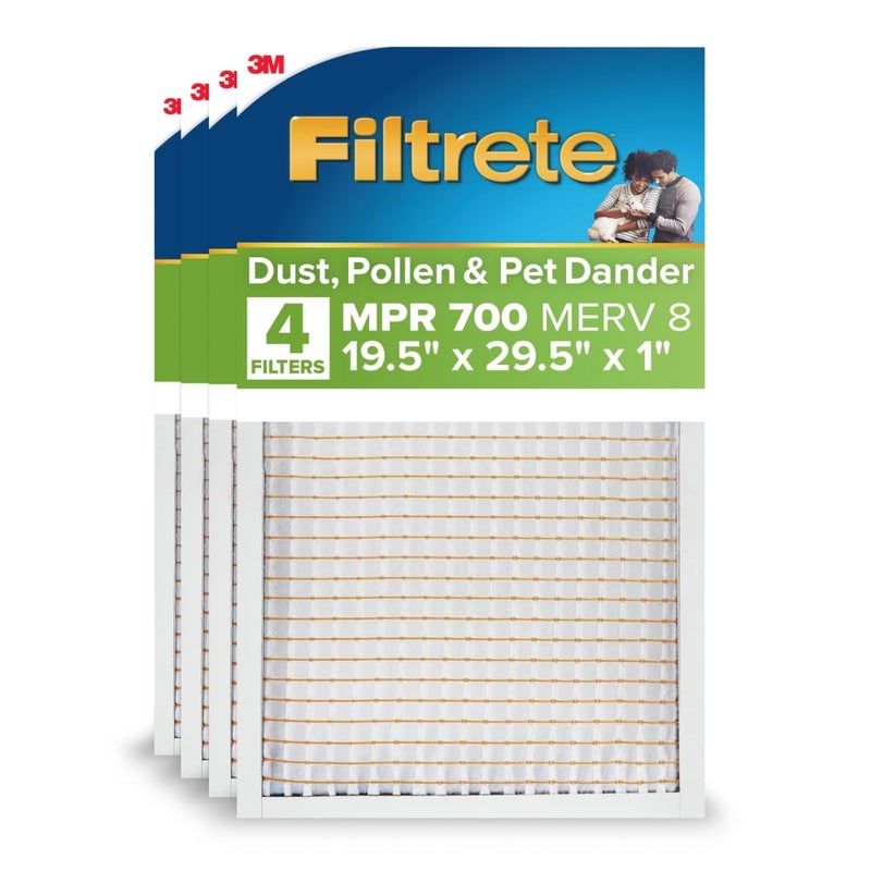 Filtrete 19.5x29.5x1 AC Furnace Air Filter, MERV 8, MPR 700, Tough on Pollen, Easy on Airflow, 3-Month Pleated 1-Inch Electrostatic Air Cleaning Filter, 4-Pack - Image 1